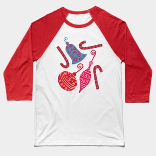 CHRISTMAS ORNAMENTS AND CANDY CANES Winter Holiday Pink Red Blue - UnBlink Studio by Jackie Tahara Baseball T-Shirt